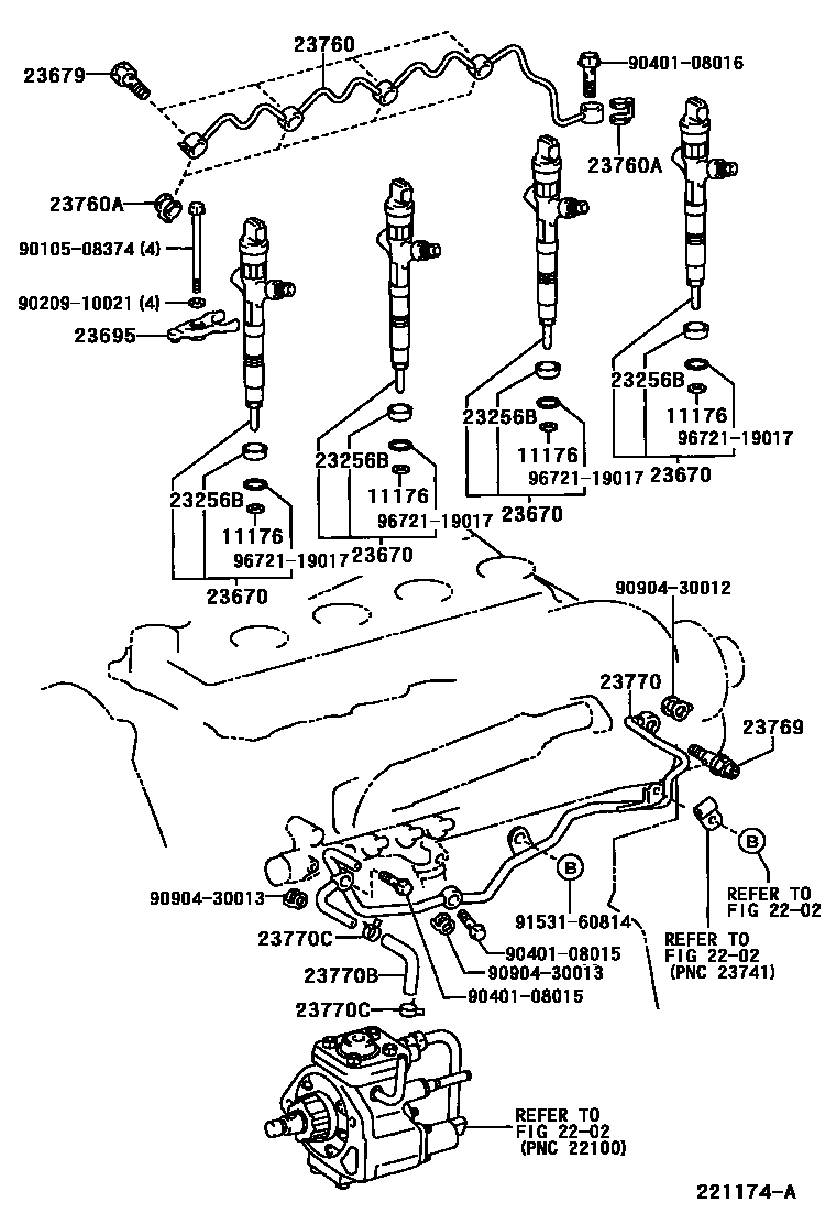 Toyota HILUX 喷油嘴 EPC diagram — 221174A
