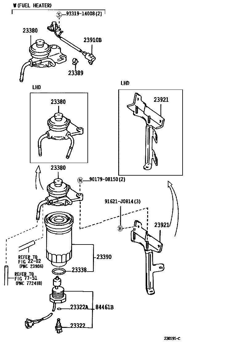Toyota HILUX fuel filter EPC diagram — 230191C