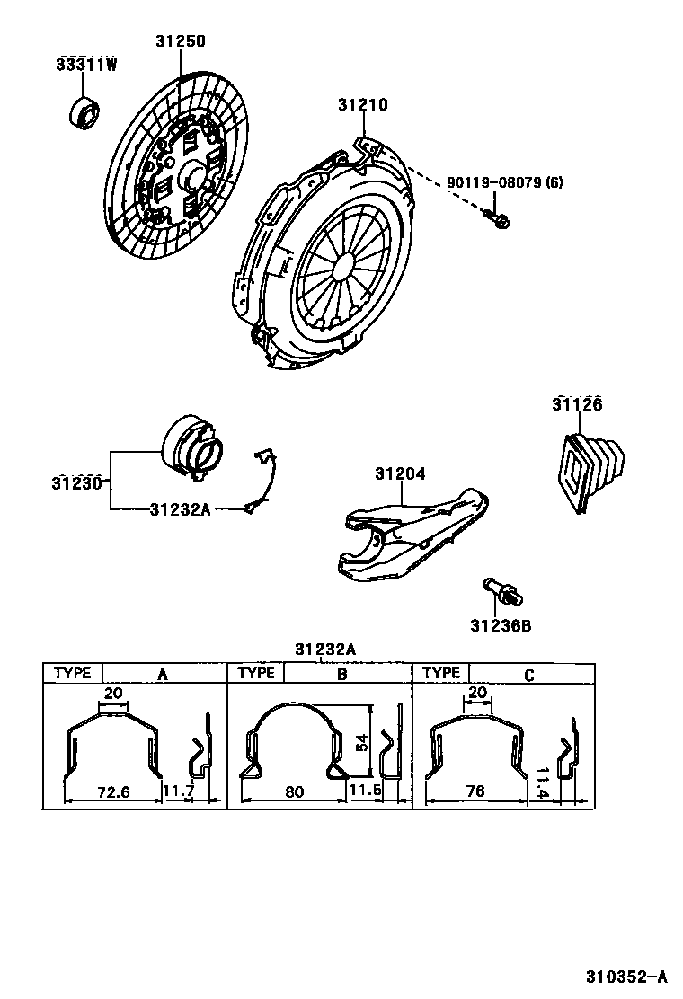 Toyota HILUX 离合器和分离叉 EPC diagram — 310352A