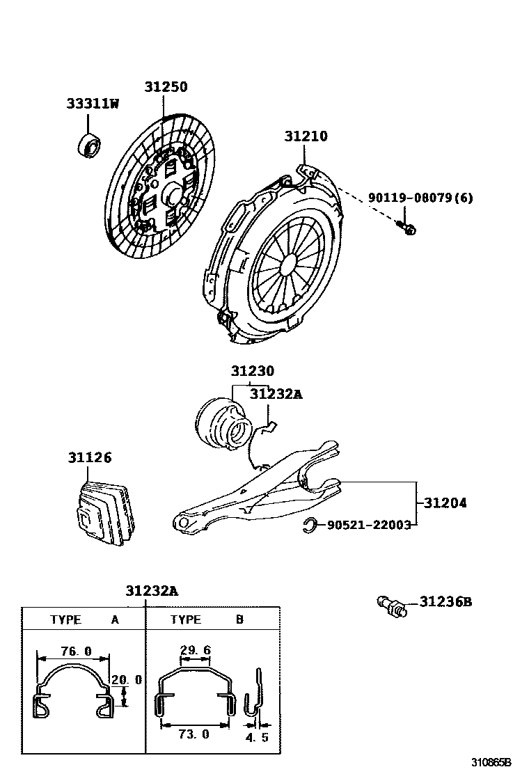 Toyota HILUX 离合器和分离叉 EPC diagram — 310865B