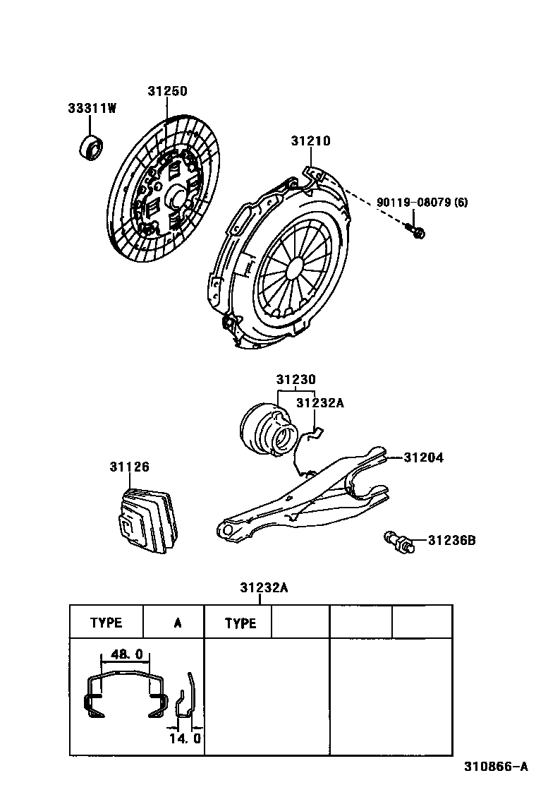 Toyota HILUX 离合器和分离叉 EPC diagram — 310866A
