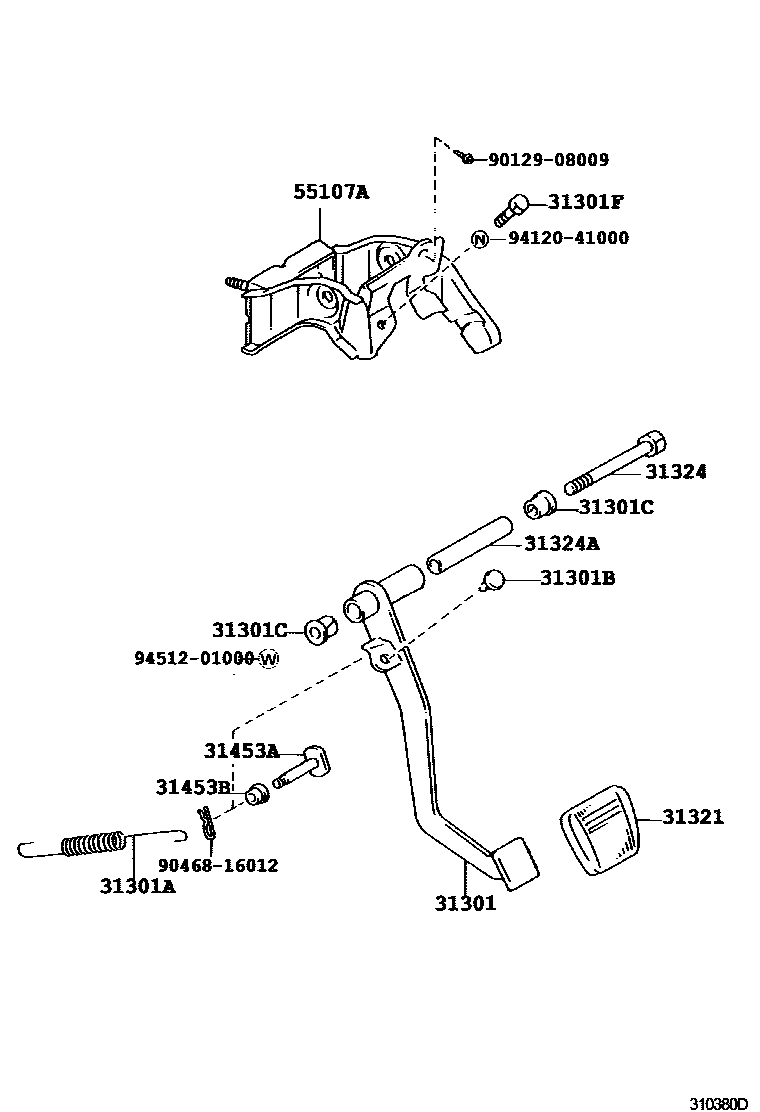 Toyota HILUX 离合器踏板和挠性软管 EPC diagram — 310380D