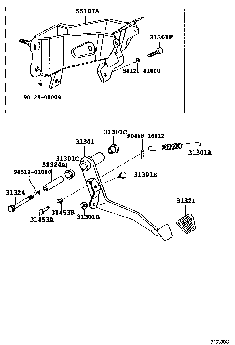 Toyota HILUX 离合器踏板和挠性软管 EPC diagram — 310390C
