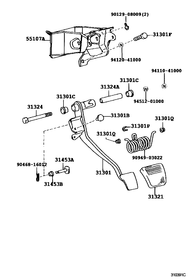 Toyota HILUX 离合器踏板和挠性软管 EPC diagram — 310391C