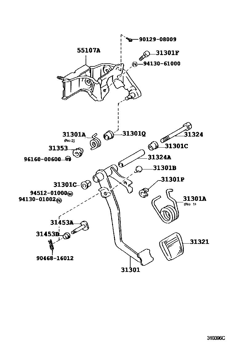 Toyota HILUX 离合器踏板和挠性软管 EPC diagram — 310396C