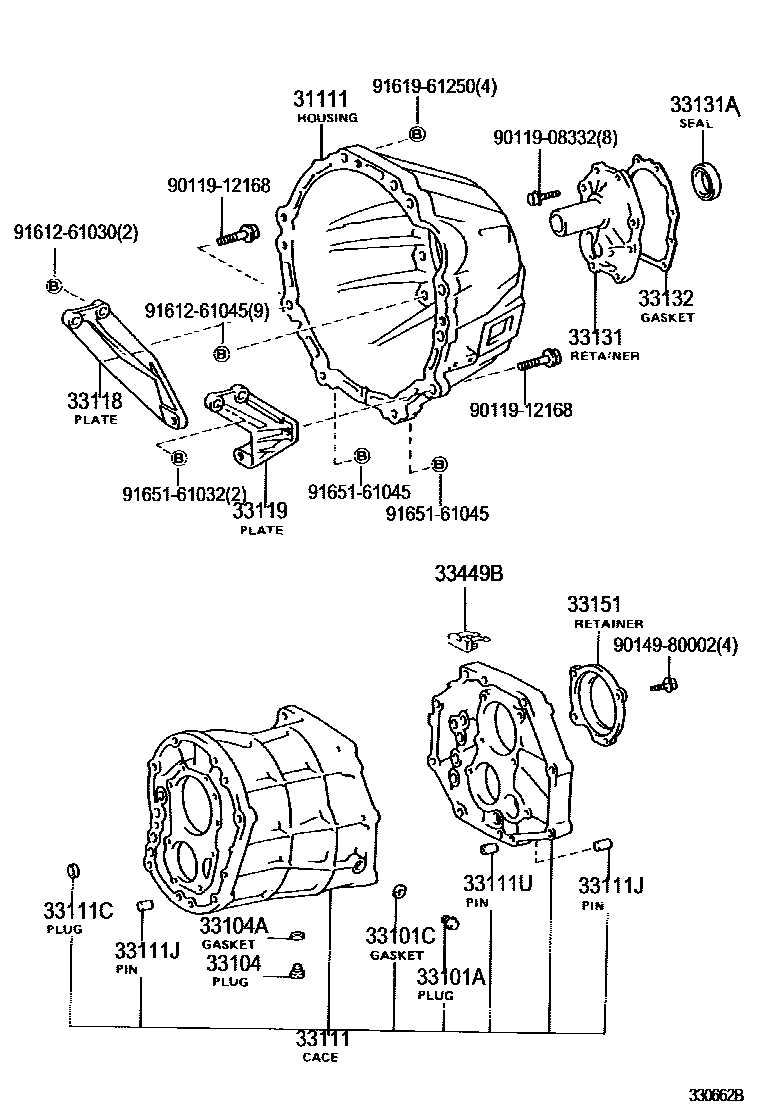 Toyota HILUX 离合器壳和变速器壳(MTM) EPC diagram — 330662B