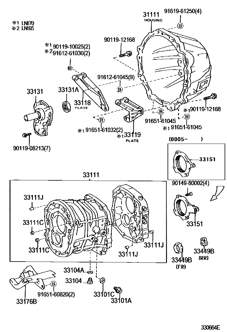 Toyota HILUX 离合器壳和变速器壳(MTM) EPC diagram — 330664E