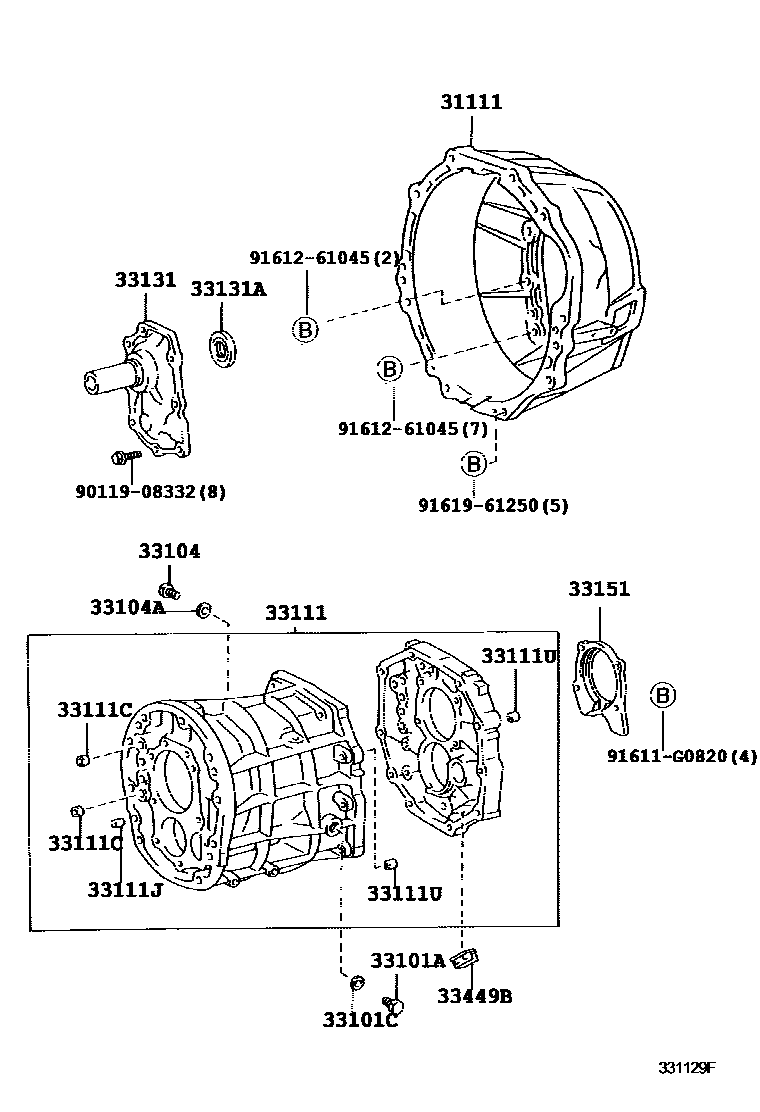 Toyota HILUX 离合器壳和变速器壳(MTM) EPC diagram — 331129F