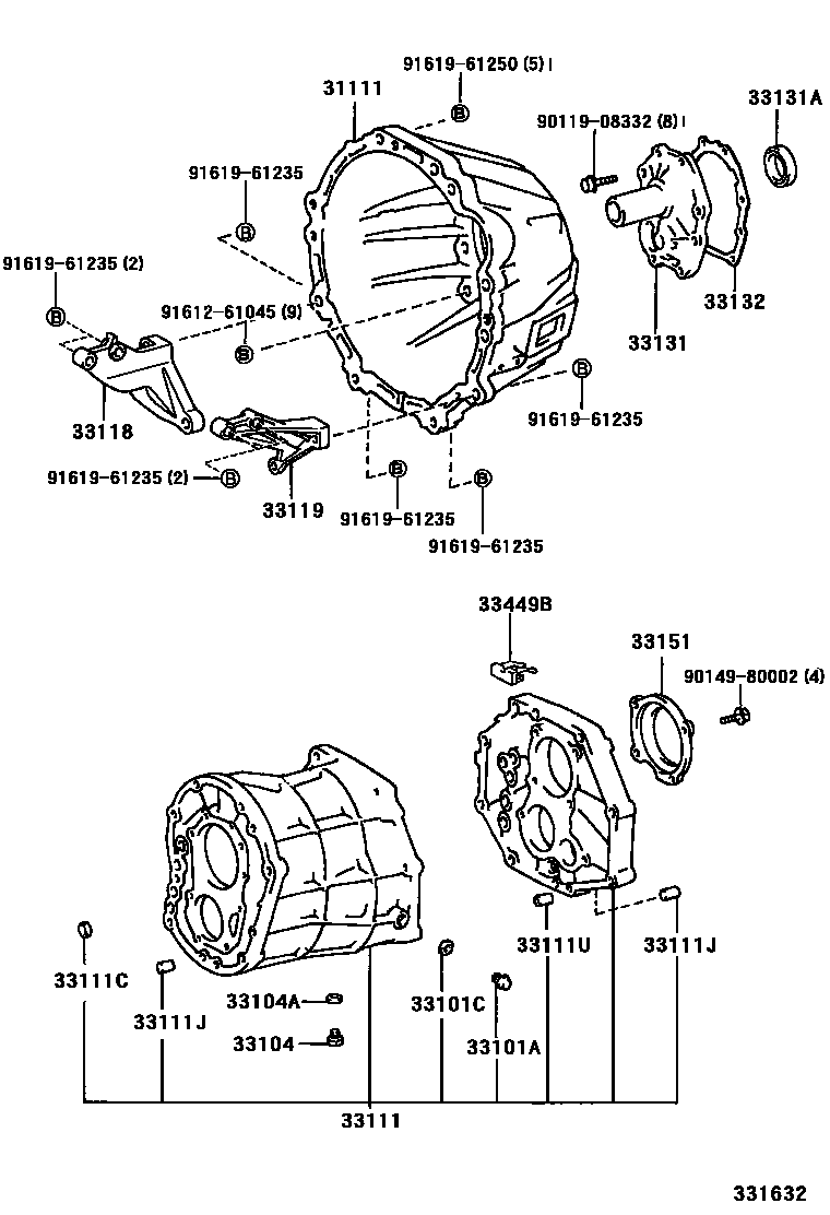 Toyota HILUX 离合器壳和变速器壳(MTM) EPC diagram — 331632