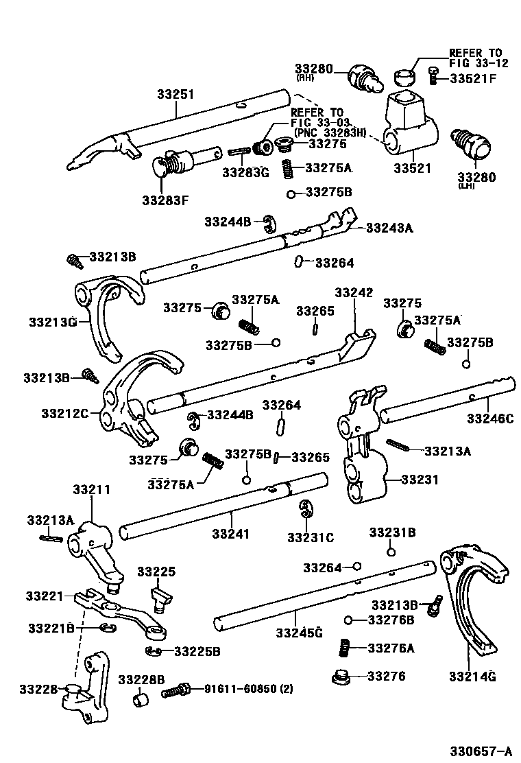 Toyota HILUX 换档拨叉和换档杆轴(MTM) EPC diagram — 330657A
