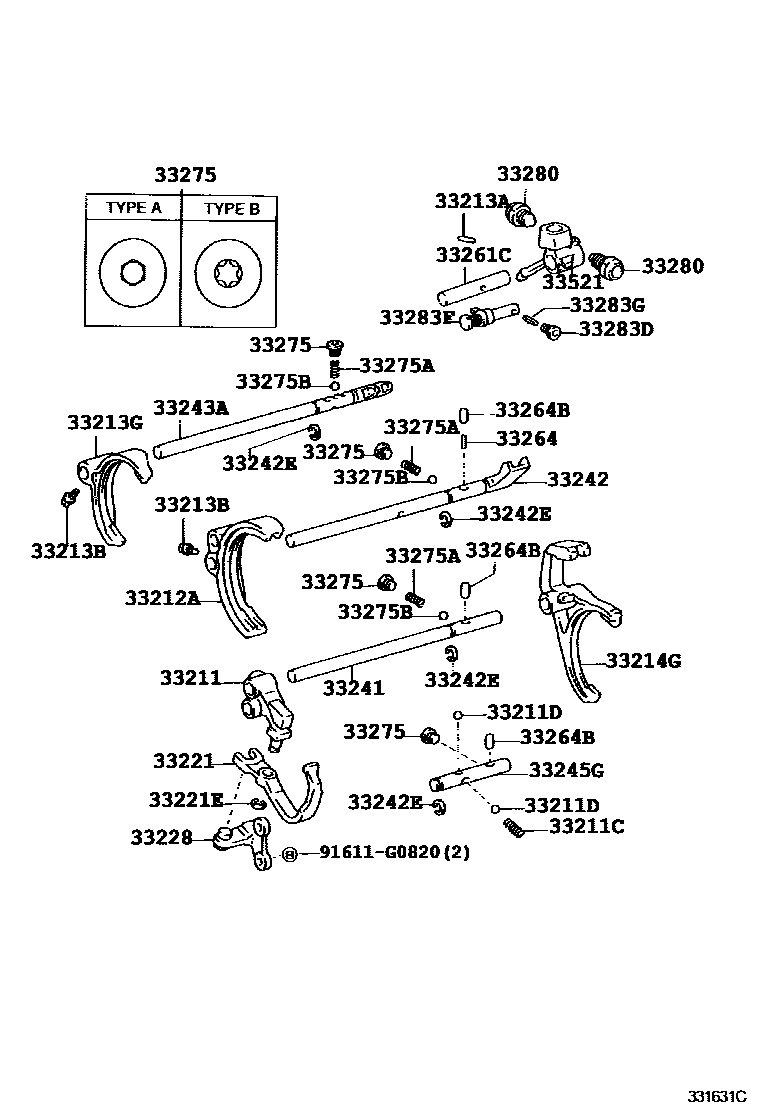 Toyota HILUX 换档拨叉和换档杆轴(MTM) EPC diagram — 331631C
