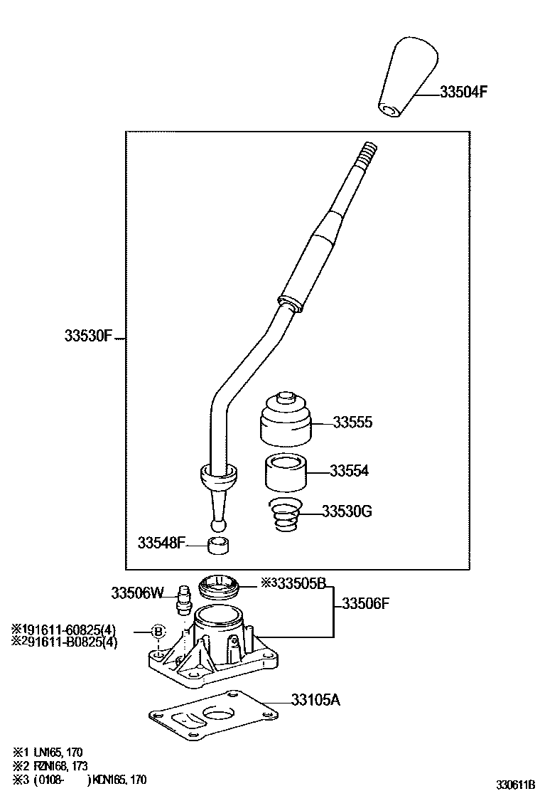 Toyota HILUX Shift Lever & Retainer EPC diagram — 330611B