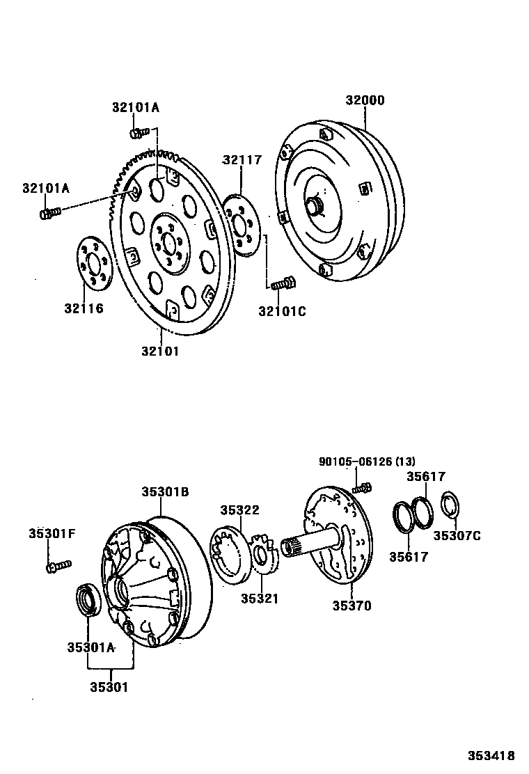 Toyota HILUX 变矩器、前油泵和链条(ATM) EPC diagram — 353418
