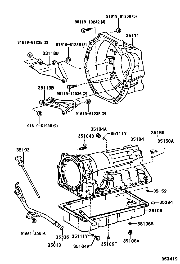 Toyota HILUX 变速器壳和油底壳(ATM) EPC diagram — 353419
