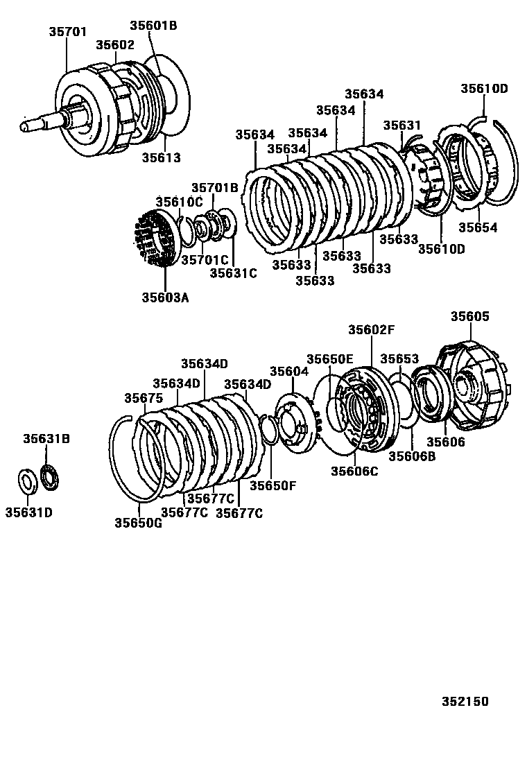 Toyota HILUX 制动带和多片式离合器(ATM) EPC diagram — 352150