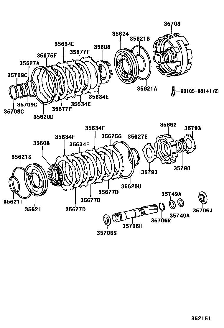 Toyota HILUX 中央支架和行星太阳齿轮(ATM) EPC diagram — 352151