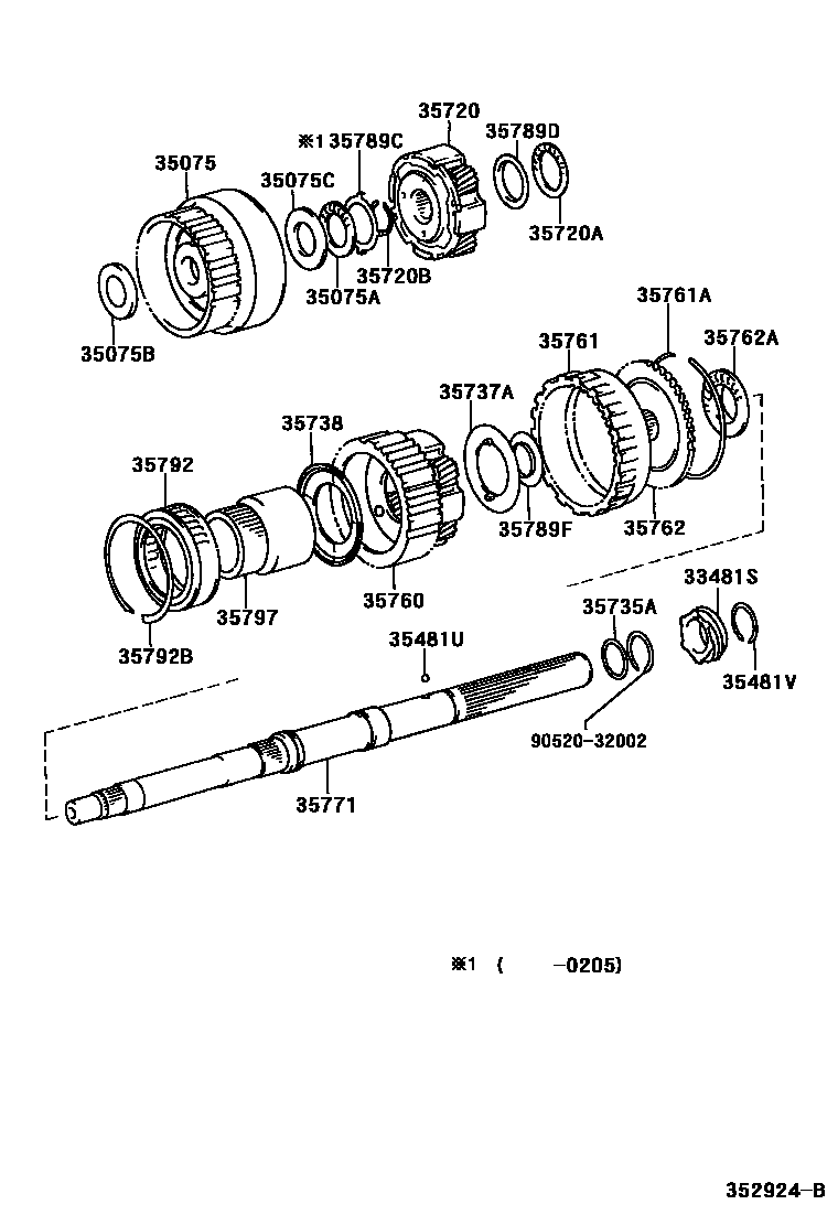 Toyota HILUX 行星齿轮、倒档活塞和中间轴齿轮(ATM) EPC diagram — 352924B