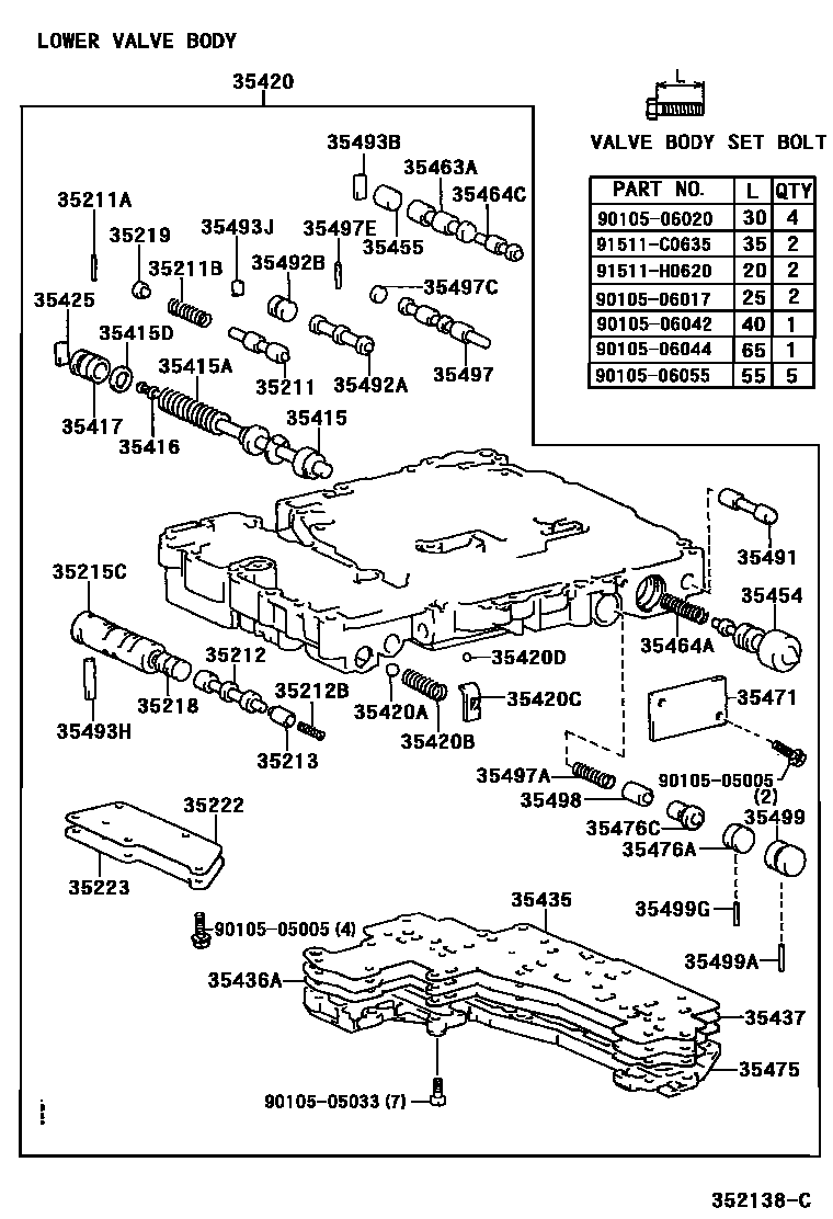 Toyota HILUX 阀体和滤油网(ATM) EPC diagram — 352138C