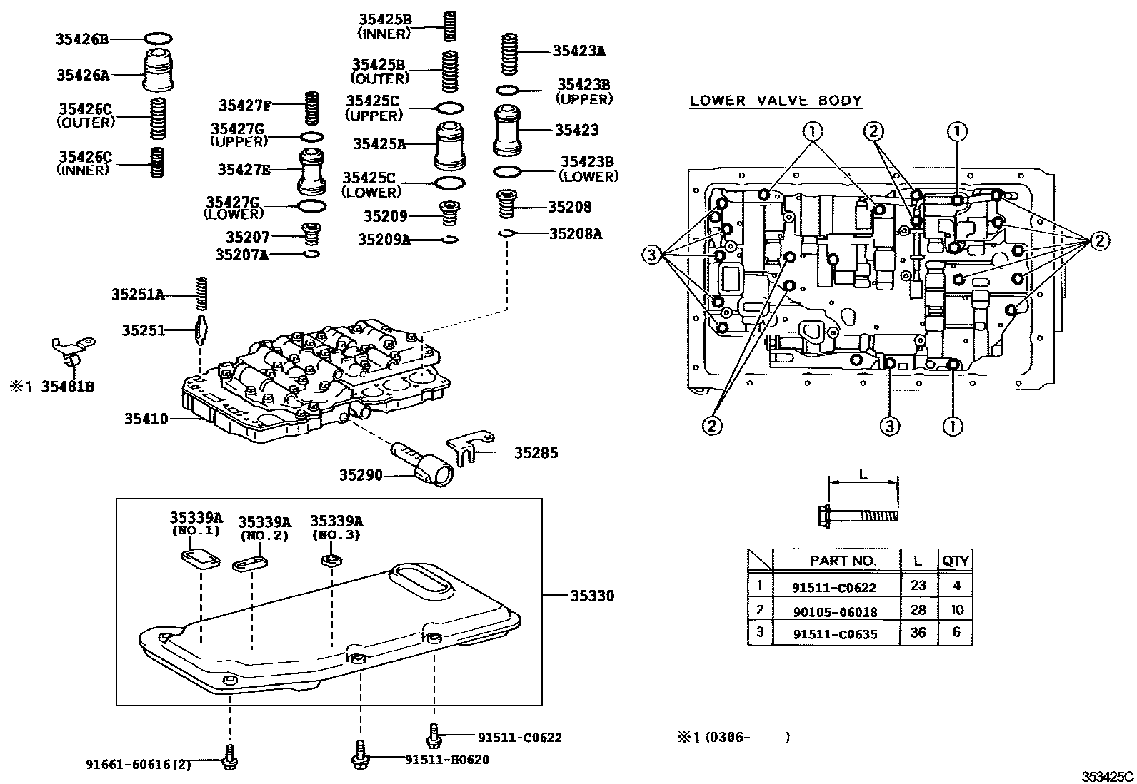 Toyota HILUX 阀体和滤油网(ATM) EPC diagram — 353425C