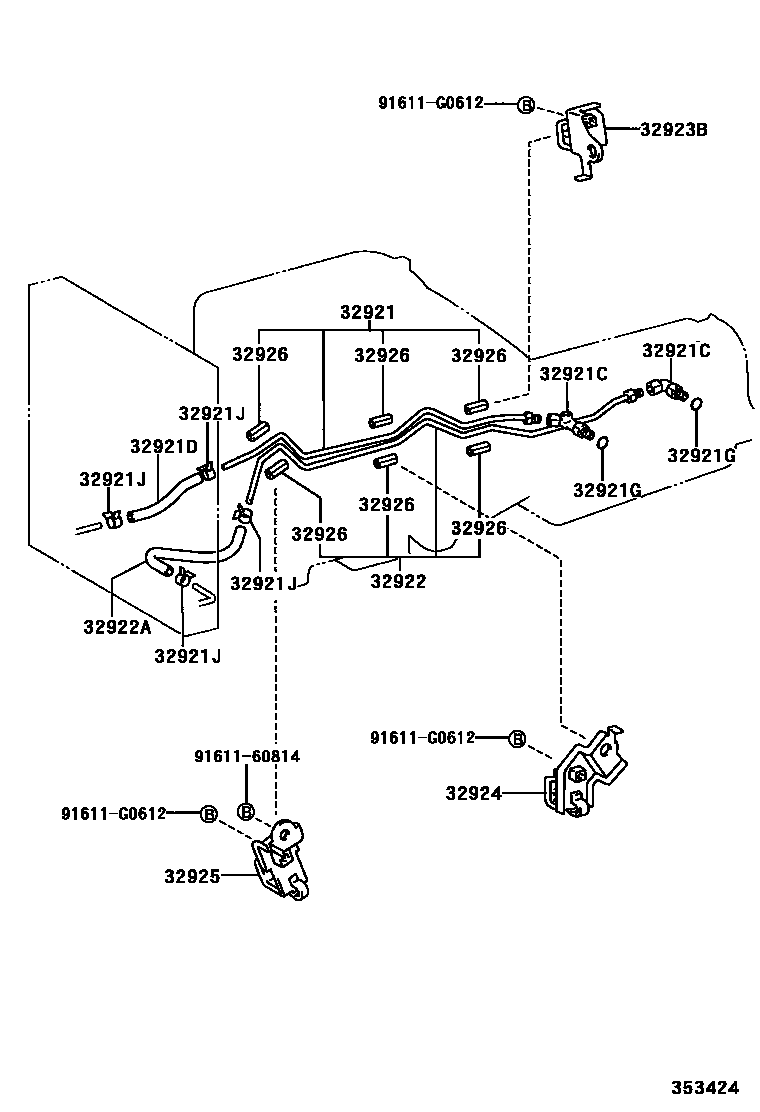 Toyota HILUX 变速器油冷却器和配管(ATM) EPC diagram — 353424A