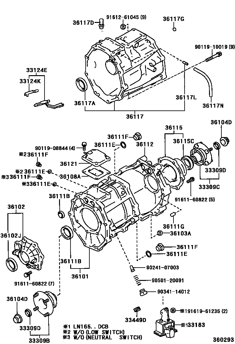 Toyota HILUX Transfer Case & Extension Housing EPC diagram — 360293