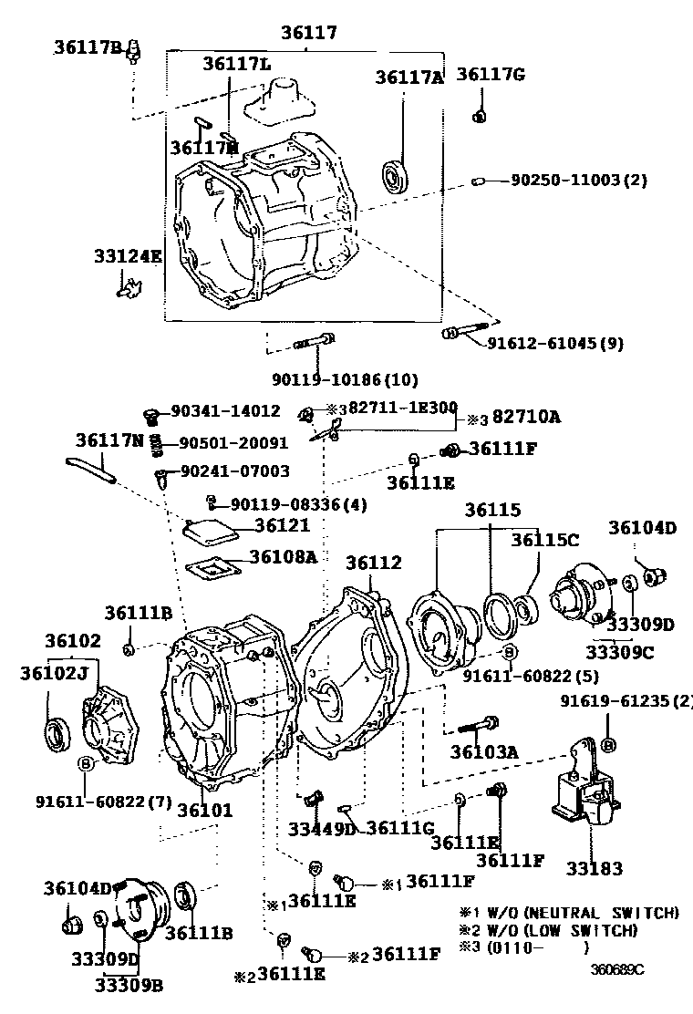 Toyota HILUX Transfer Case & Extension Housing EPC diagram — 360689C