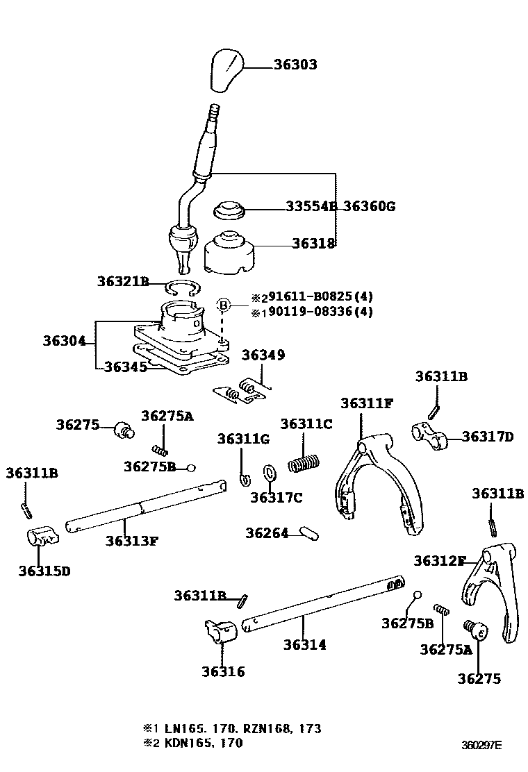 Toyota HILUX Transfer Lever & Shift Fork Shaft EPC diagram — 360297E