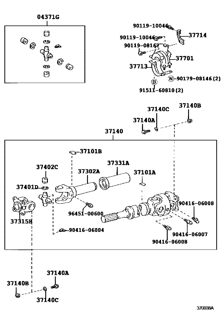 Toyota HILUX Propeller Shaft & Universal Joint EPC diagram — 370038A