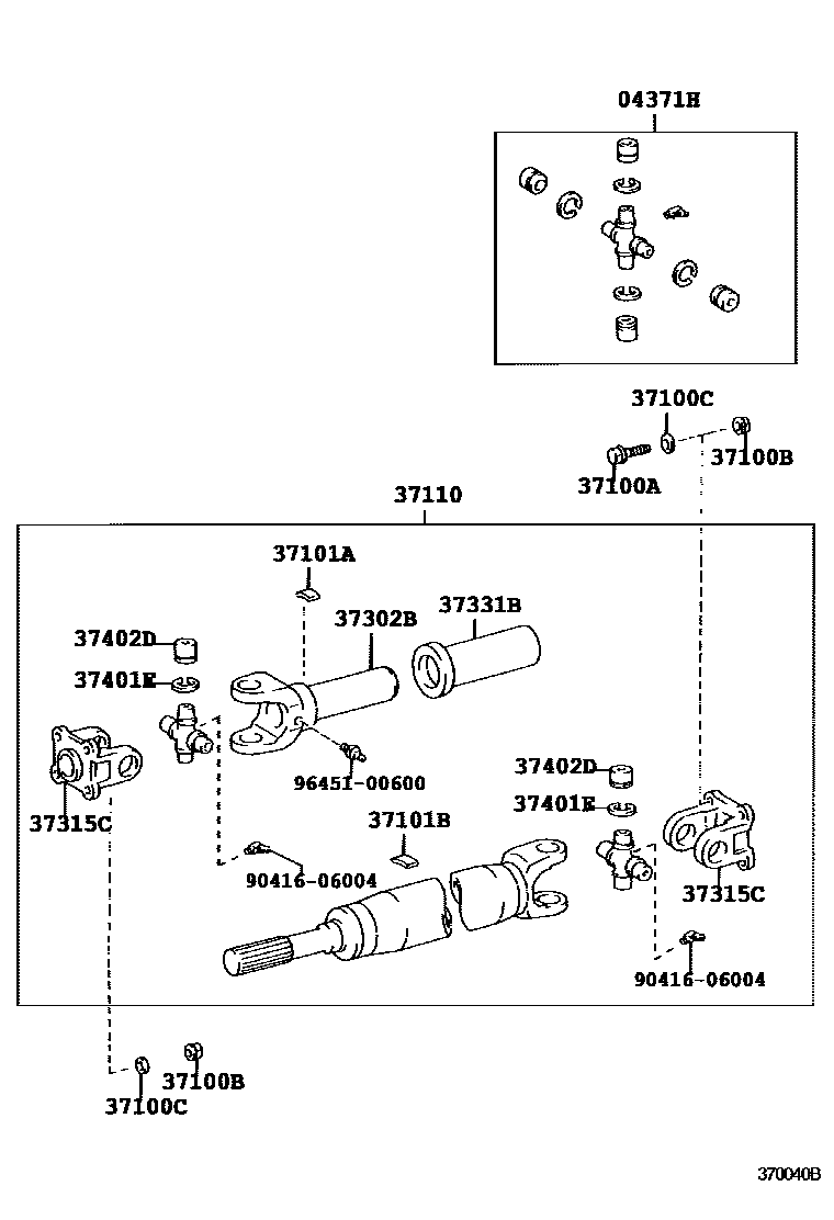 Toyota HILUX Propeller Shaft & Universal Joint EPC diagram — 370040B