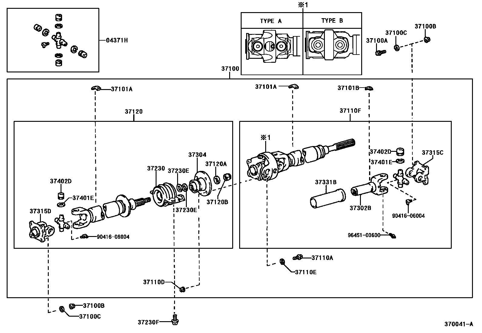 Toyota HILUX Propeller Shaft & Universal Joint EPC diagram — 370041A