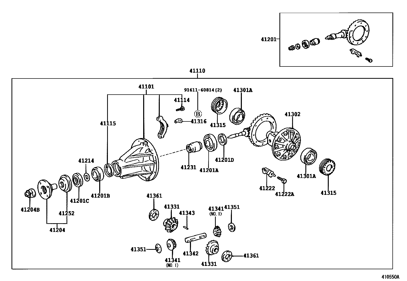 Toyota HILUX 后桥壳和差速器 EPC diagram — 410550A
