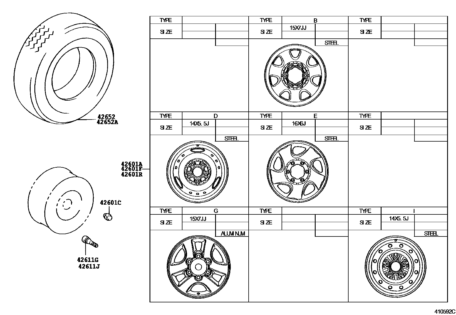 Toyota HILUX 车轮和车轮盖 EPC diagram — 410592C