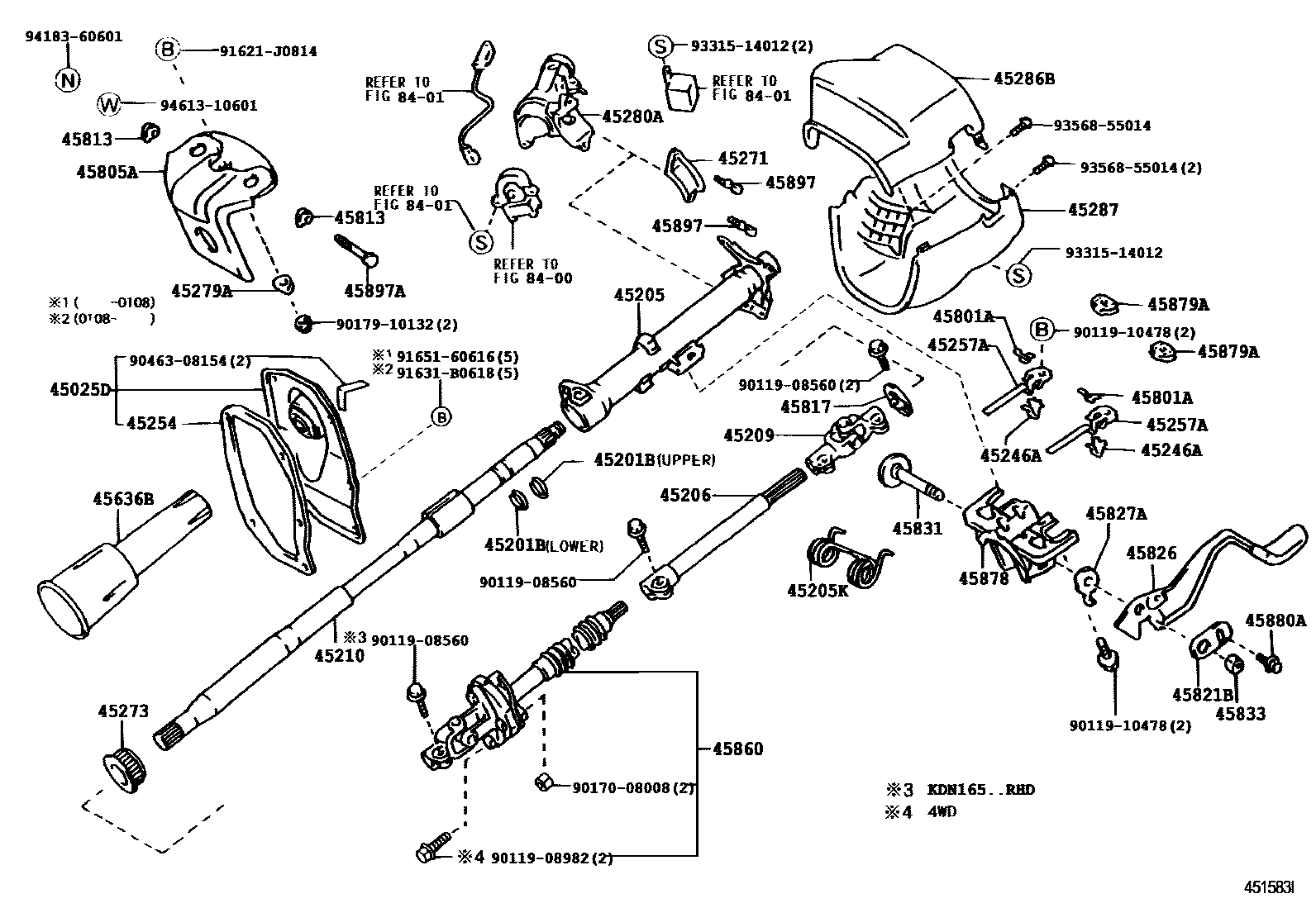 Toyota HILUX Steering Column & Shaft EPC diagram — 451583I