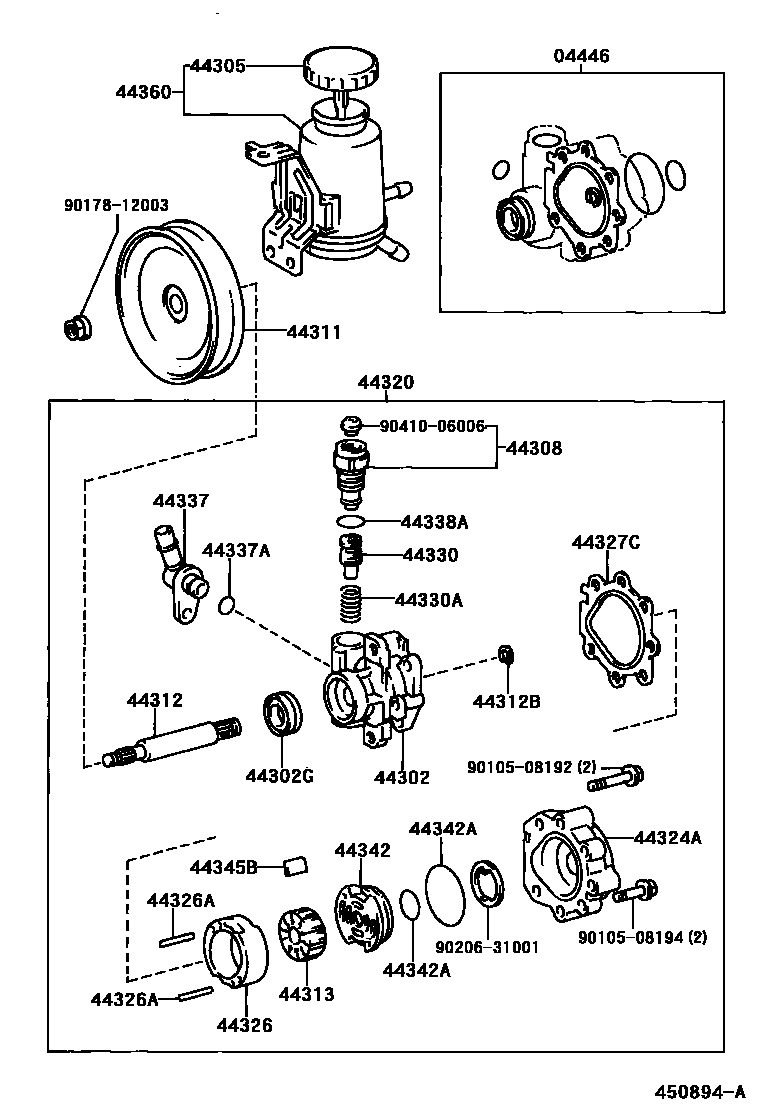 Toyota HILUX 叶片泵和储油罐(动力转向) EPC diagram — 450894C