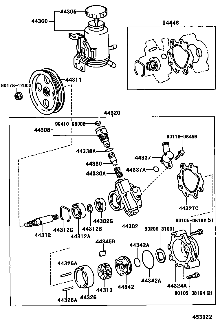 Toyota HILUX 叶片泵和储油罐(动力转向) EPC diagram — 453022