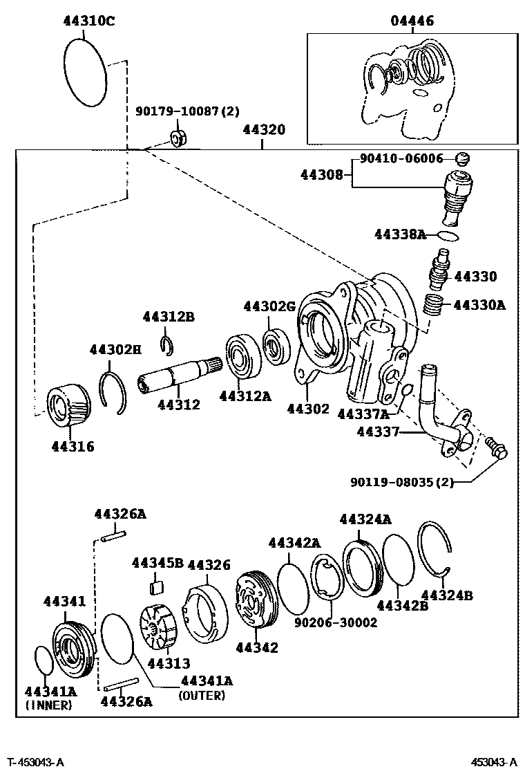 Toyota HILUX 叶片泵和储油罐(动力转向) EPC diagram — 453043A