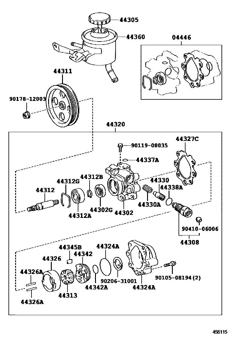 Toyota HILUX 叶片泵和储油罐(动力转向) EPC diagram — 456115