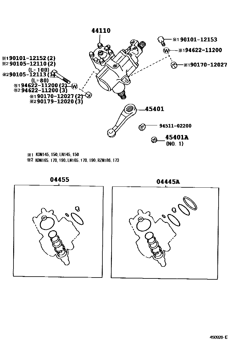 Toyota HILUX 前转向齿轮和连杆 EPC diagram — 450928F