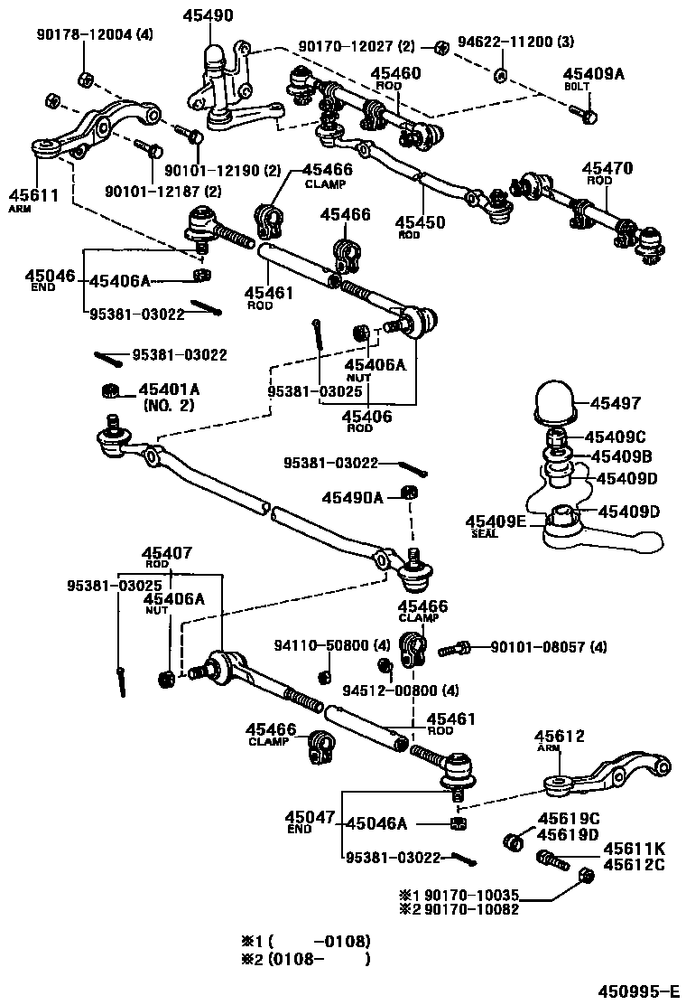 Toyota HILUX 前转向齿轮和连杆 EPC diagram — 450995E