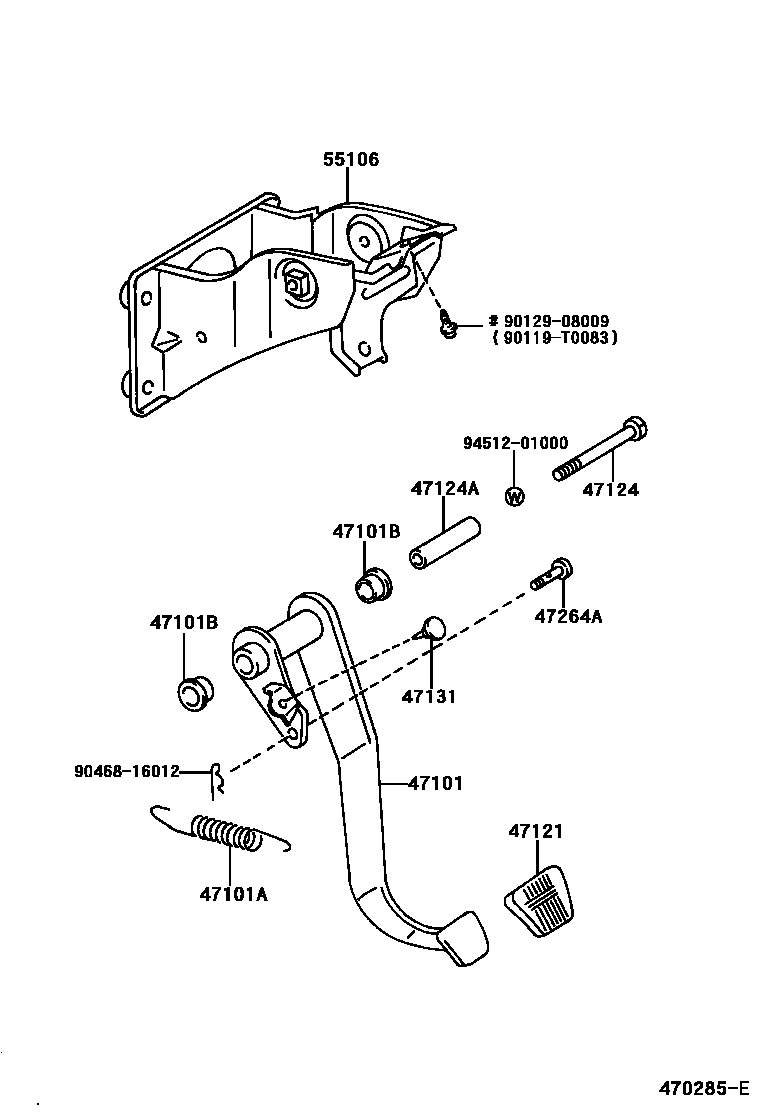Toyota HILUX Brake Pedal & Bracket EPC diagram — 470285E