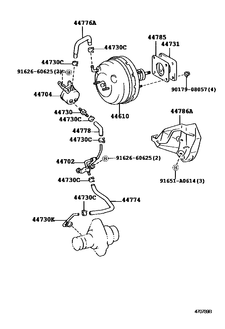 Toyota HILUX 制动助力器和真空管 EPC diagram — 470789B