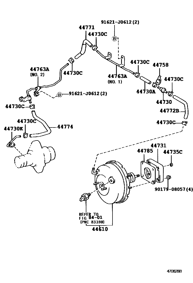 Toyota HILUX 制动助力器和真空管 EPC diagram — 470828B