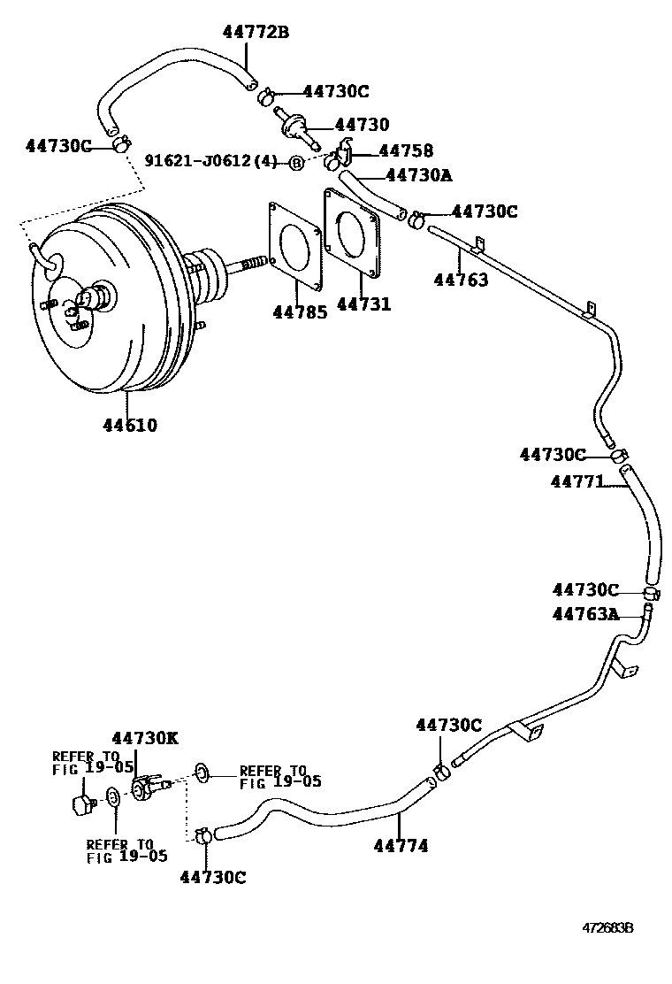 Toyota HILUX 制动助力器和真空管 EPC diagram — 472683B