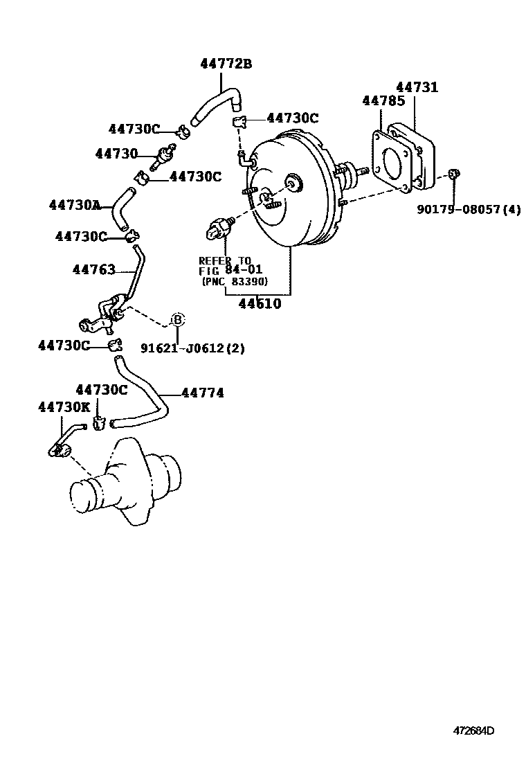 Toyota HILUX 制动助力器和真空管 EPC diagram — 472684D