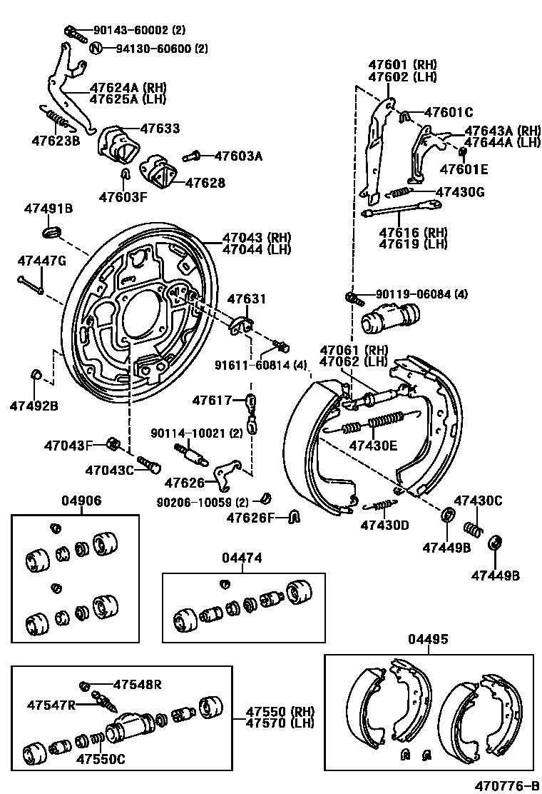 Toyota HILUX 后鼓式制动器分泵和底板 EPC diagram — 470776B