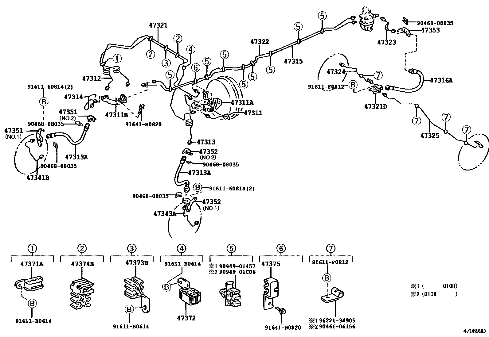 Toyota HILUX 制动配管和卡箍 EPC diagram — 470899D