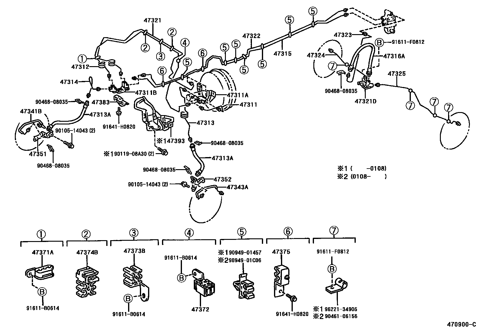 Toyota HILUX 制动配管和卡箍 EPC diagram — 470900C