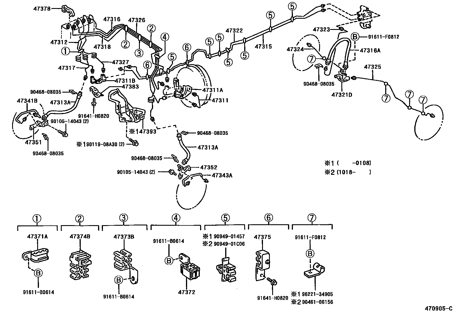 Toyota HILUX 制动配管和卡箍 EPC diagram — 470905C