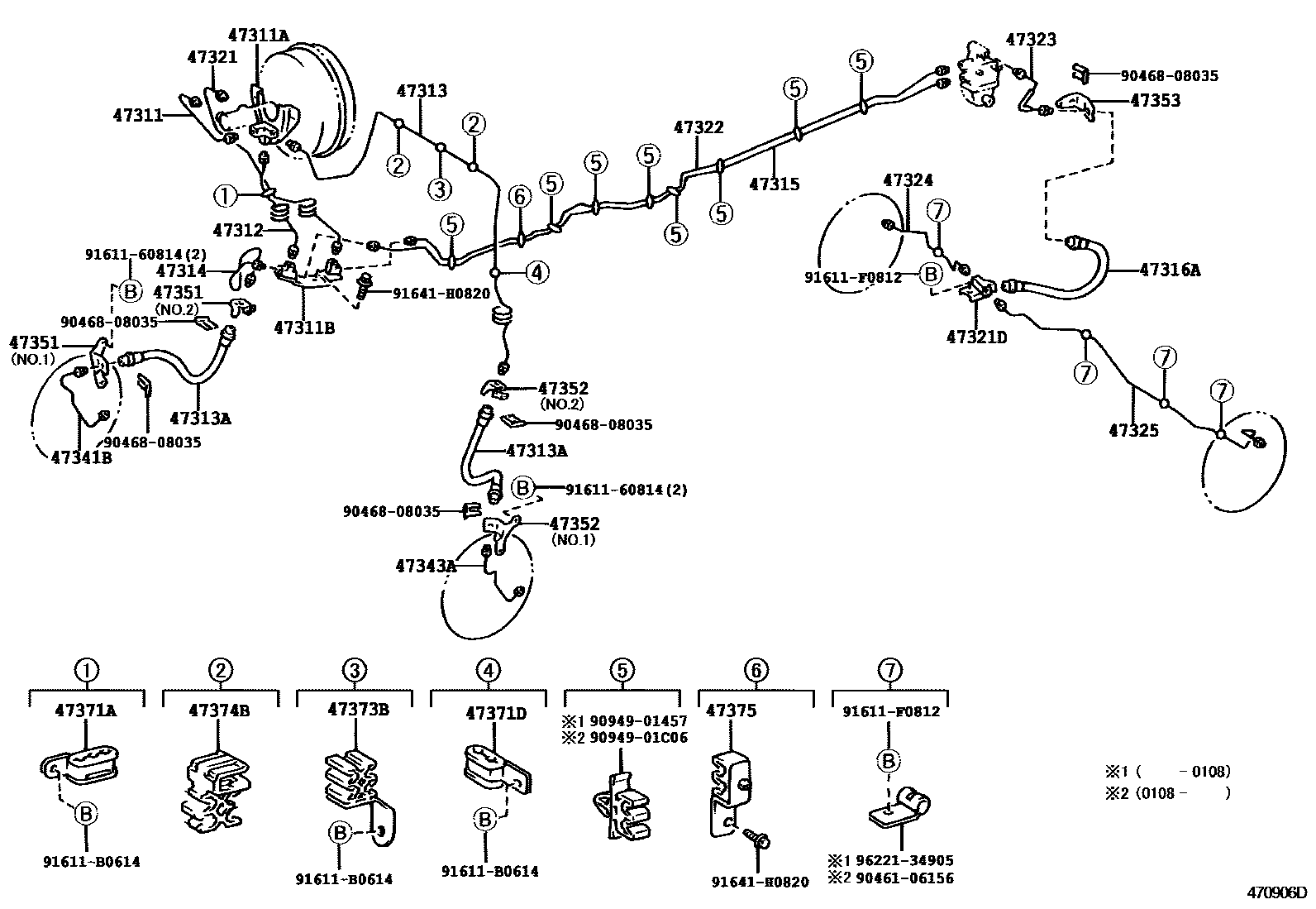 Toyota HILUX 制动配管和卡箍 EPC diagram — 470906D