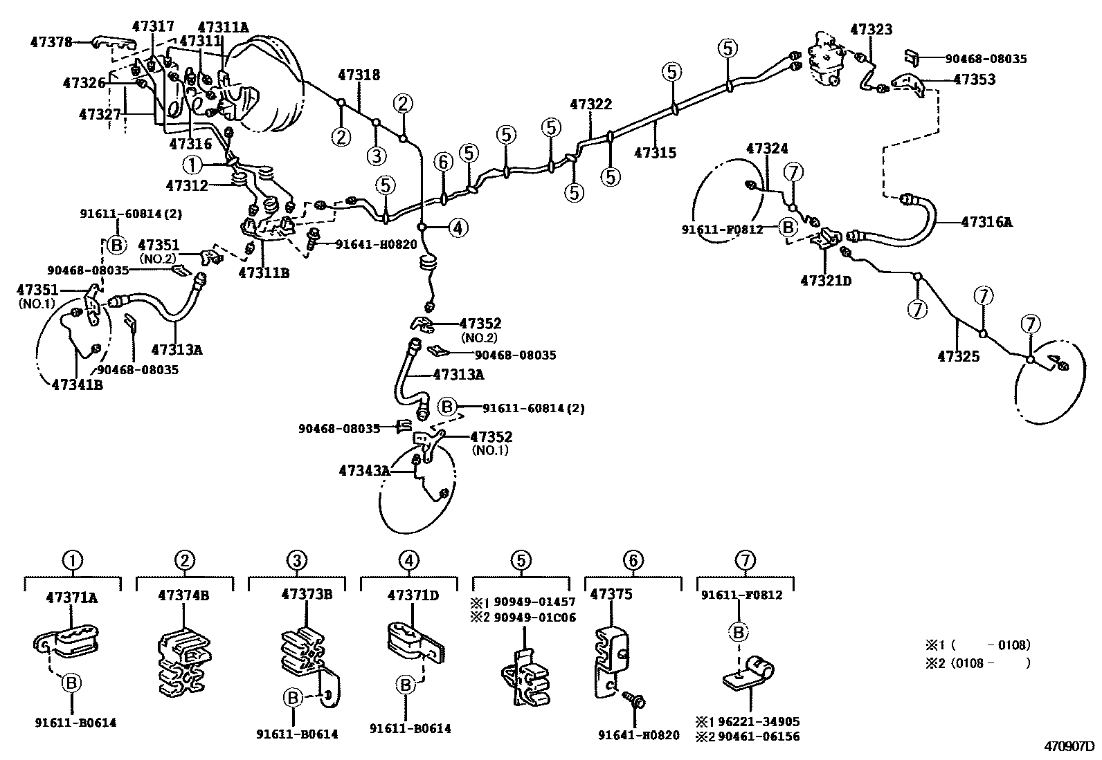 Toyota HILUX 制动配管和卡箍 EPC diagram — 470907D